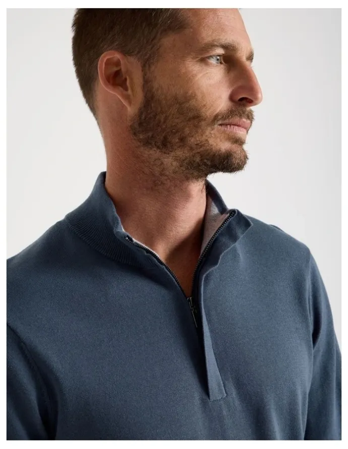 Basque Quarter Zip Knit Sweater in Midnight