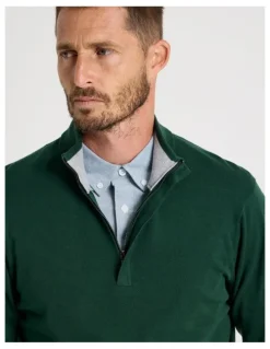 Basque Quarter Zip Knit Sweater in Emerald