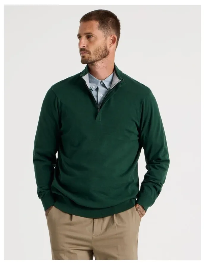 Basque Quarter Zip Knit Sweater in Emerald