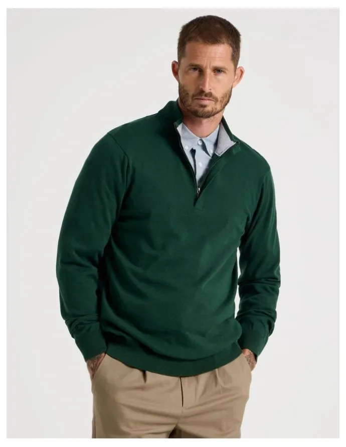 Basque Quarter Zip Knit Sweater in Emerald