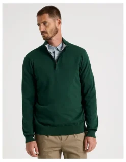 Basque Quarter Zip Knit Sweater in Emerald