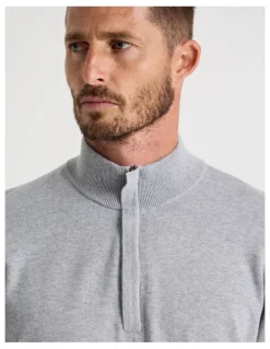 Basque Quarter Zip Knit Sweater in Grey