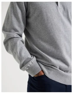 Basque Quarter Zip Knit Sweater in Grey
