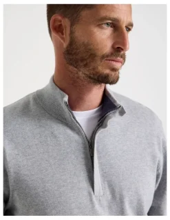 Basque Quarter Zip Knit Sweater in Grey
