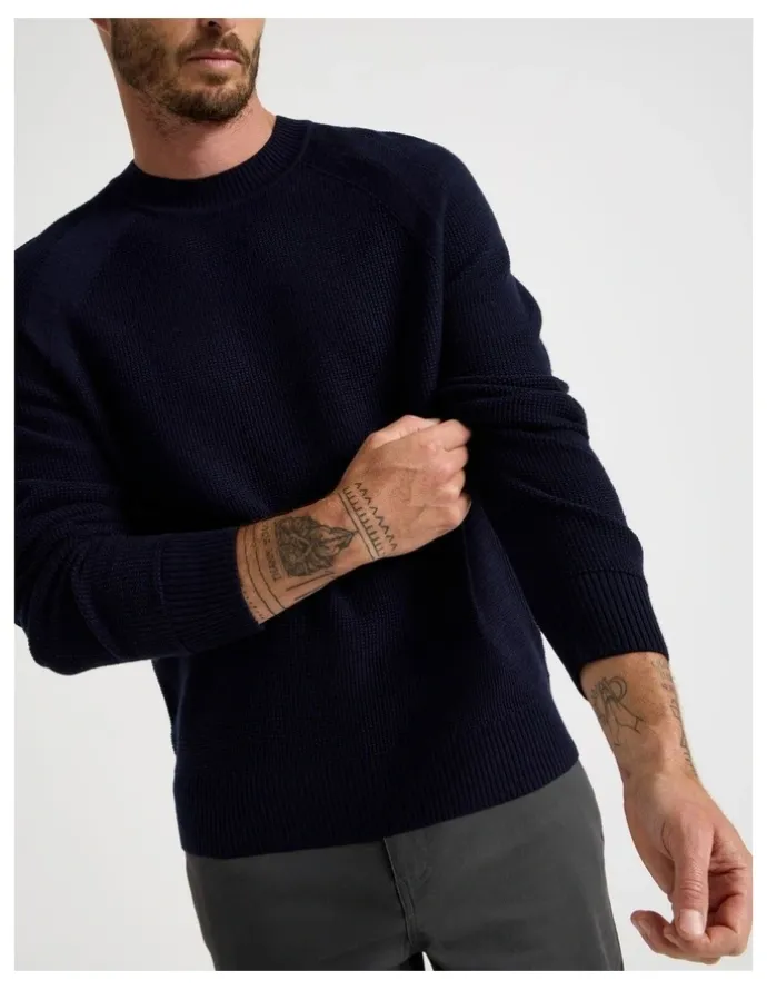 Basque Raglan Sleeve Knit Sweater in Navy