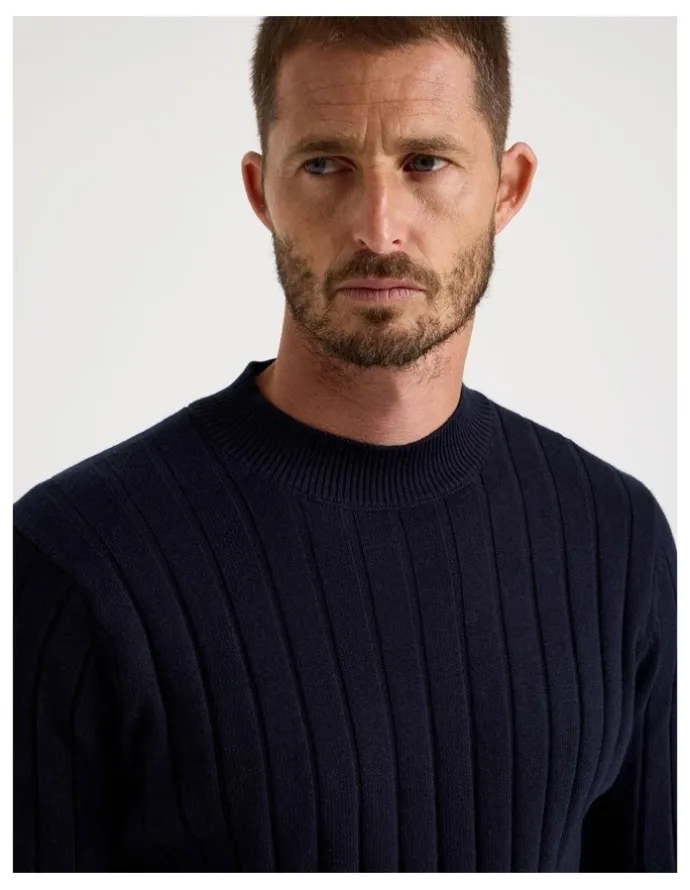 Basque Ribbed Sweater in Navy