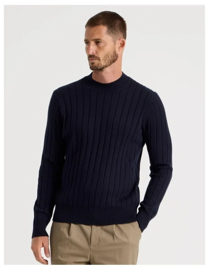 Basque Ribbed Sweater in Navy