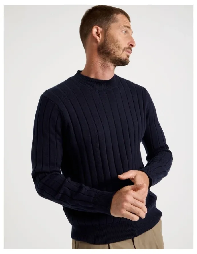 Basque Ribbed Sweater in Navy