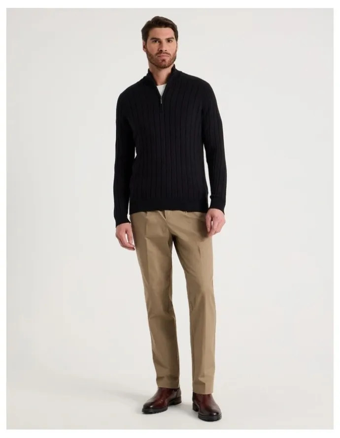 Basque Rib Quarter Zip Sweater in Black