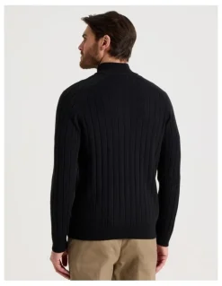Basque Rib Quarter Zip Sweater in Black