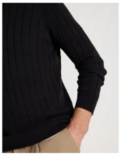 Basque Rib Quarter Zip Sweater in Black
