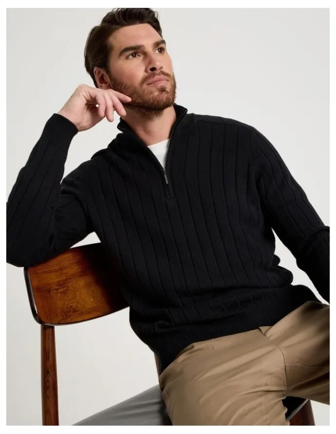 Basque Rib Quarter Zip Sweater in Black