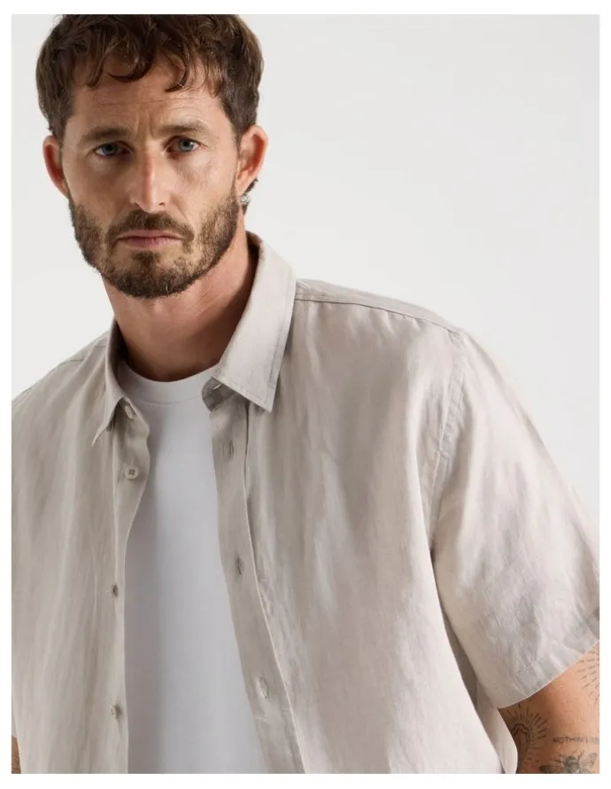 Basque Short Sleeve Linen Shirt in Silver Grey