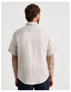 Basque Short Sleeve Linen Shirt in Silver Grey