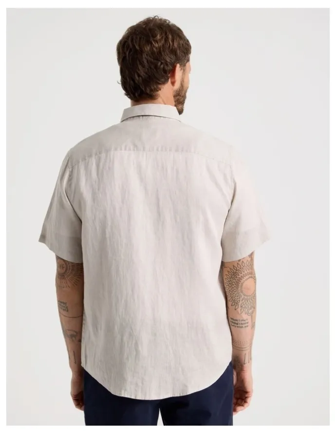Basque Short Sleeve Linen Shirt in Silver Grey