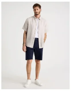 Basque Short Sleeve Linen Shirt in Silver Grey