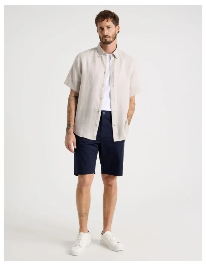 Basque Short Sleeve Linen Shirt in Silver Grey