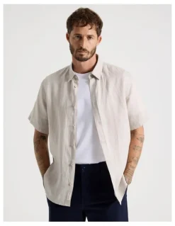 Basque Short Sleeve Linen Shirt in Silver Grey