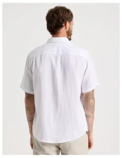 Basque Short Sleeve Linen Shirt in White