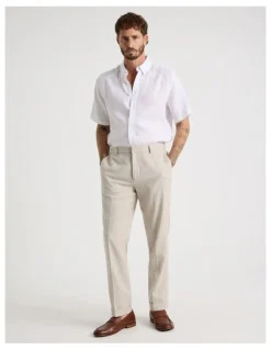 Basque Short Sleeve Linen Shirt in White