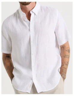 Basque Short Sleeve Linen Shirt in White
