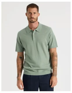 Basque Short Sleeve Merino Knit Polo in Light Green