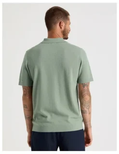 Basque Short Sleeve Merino Knit Polo in Light Green