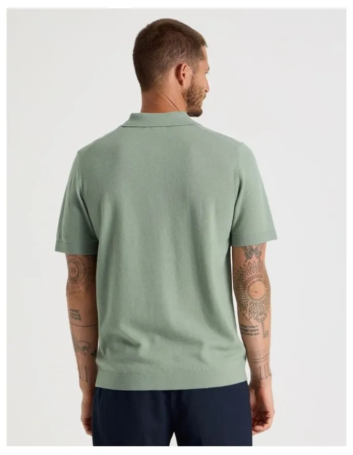 Basque Short Sleeve Merino Knit Polo in Light Green