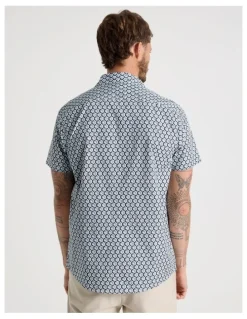Basque Short Sleeve Shirt in Blue Geometric Print