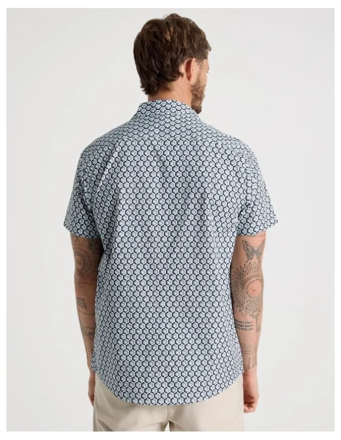Basque Short Sleeve Shirt in Blue Geometric Print