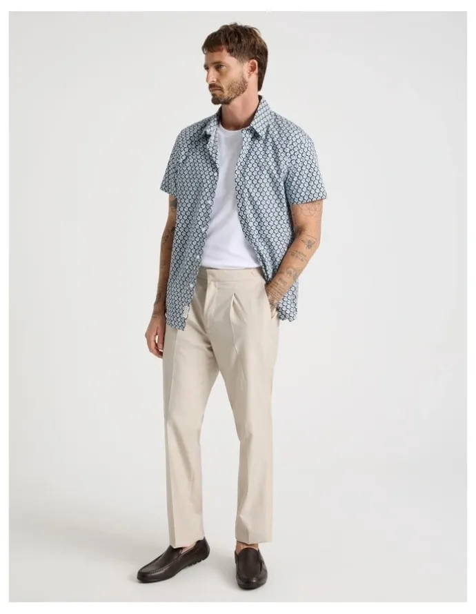 Basque Short Sleeve Shirt in Blue Geometric Print