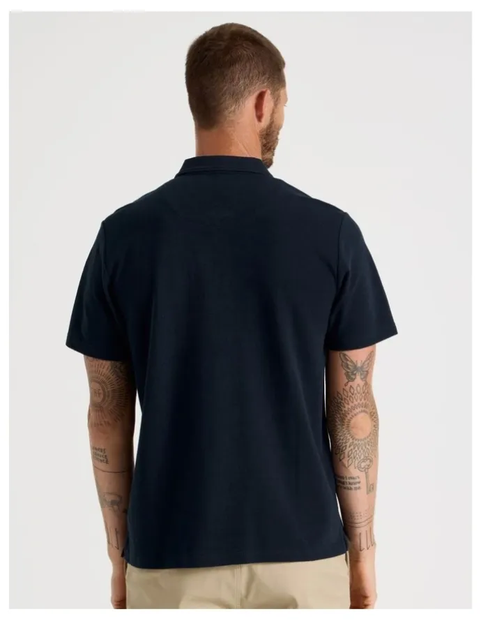 Basque Short Sleeve Zip Polo in Navy