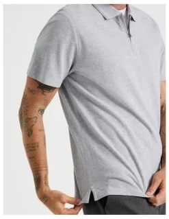 Basque Short Sleeve Zip Polo in Grey Marle