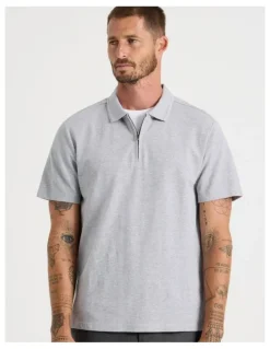 Basque Short Sleeve Zip Polo in Grey Marle