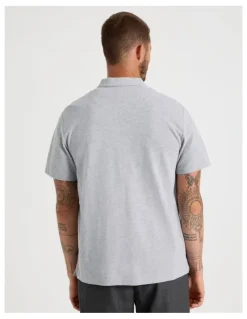Basque Short Sleeve Zip Polo in Grey Marle