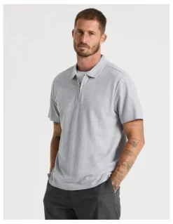 Basque Short Sleeve Zip Polo in Grey Marle