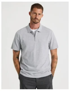Basque Short Sleeve Zip Polo in Grey Marle