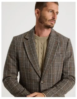 Basque Single Breasted Checked Blazer in Brown