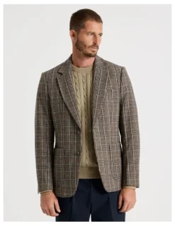 Basque Single Breasted Checked Blazer in Brown