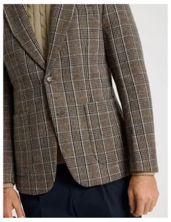 Basque Single Breasted Checked Blazer in Brown