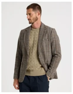 Basque Single Breasted Checked Blazer in Brown