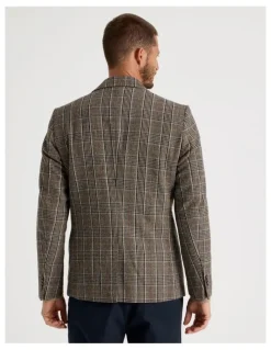 Basque Single Breasted Checked Blazer in Brown