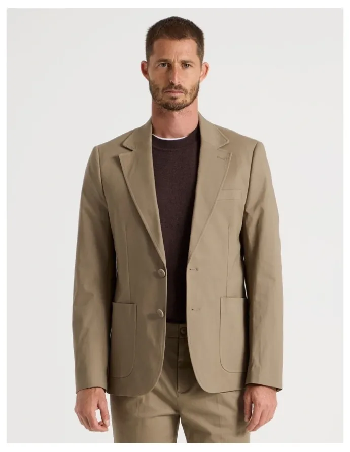 Basque Single Breasted Textured Blazer in Taupe