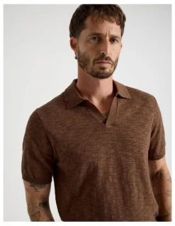 Basque Slub Texture Knit Polo in Light Brown