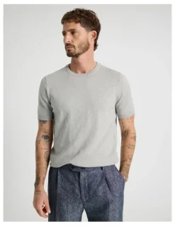 Basque Slub Texture Knit Tee in Grey