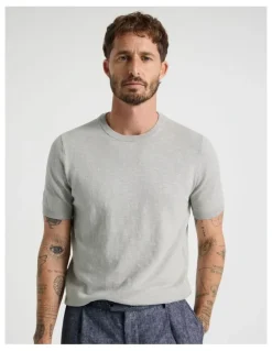 Basque Slub Texture Knit Tee in Grey