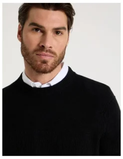 Basque Splice Rib Knit Sweater in Black