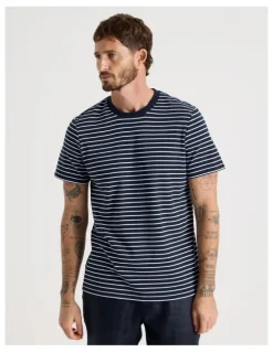 Basque Stripe Crew Neck T-Shirt in Navy