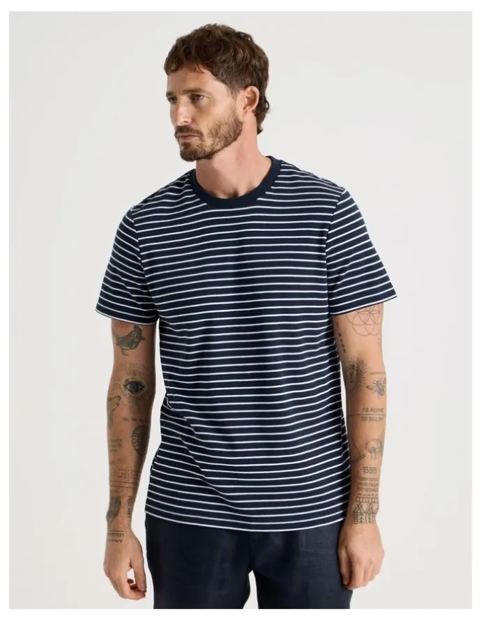 Basque Stripe Crew Neck T-Shirt in Navy