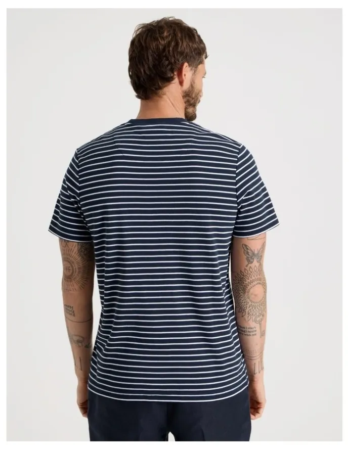Basque Stripe Crew Neck T-Shirt in Navy